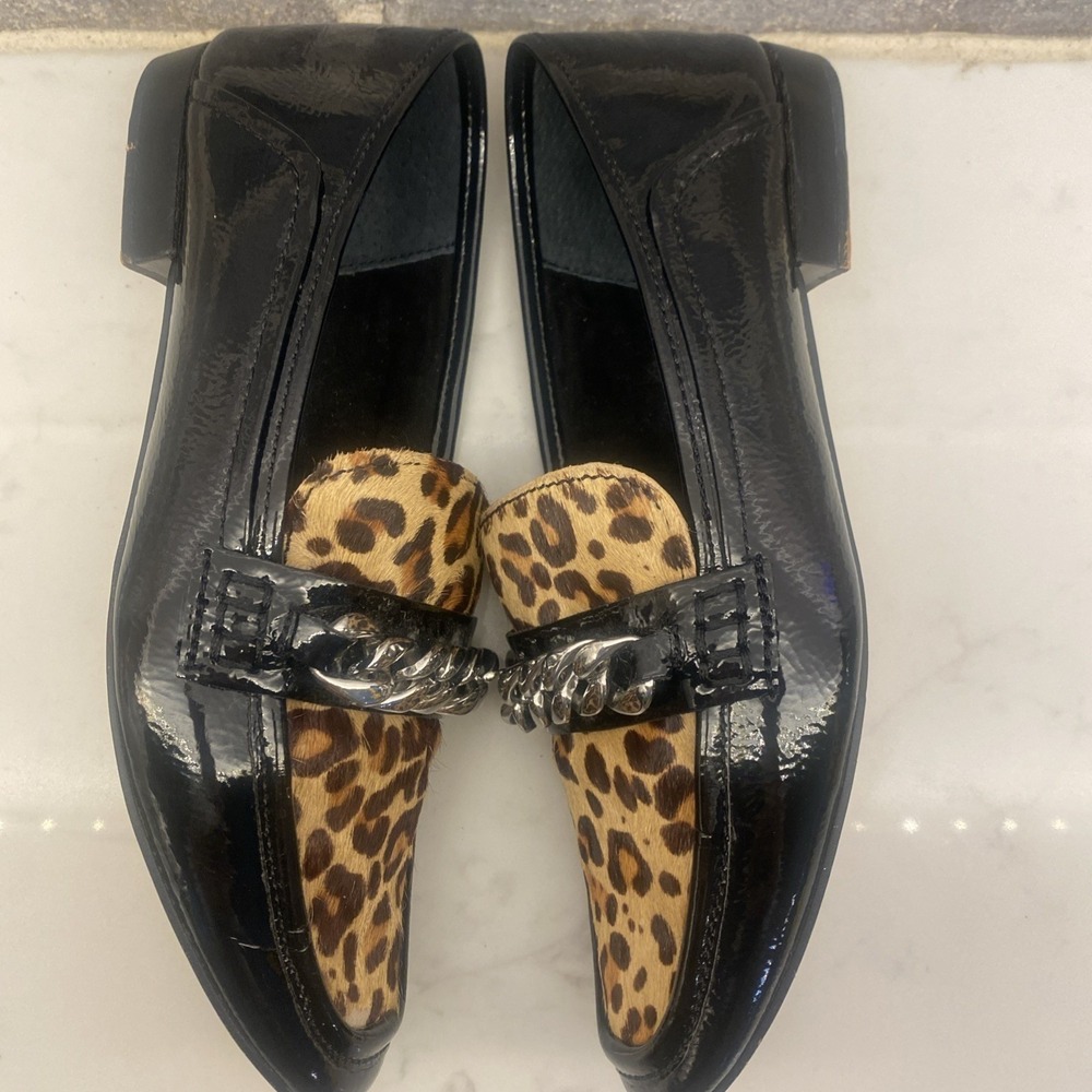 Dolce Vita Womens Leopard Calf Hair Patent Leather Chain Link Loafers Black Sz 7 - Picture 5 of 7